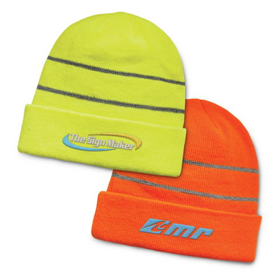 The TRENDS Everest Hi Vis Beanie is a warm high vis beanie.  Acrylis.  Orange or Yellow. OSFA.  Embroidery available with your logo.