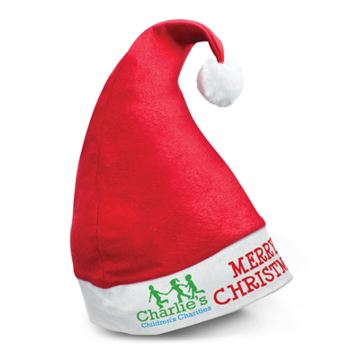 The Trends Collection Santa Hat is a novelty santa hat made from poly felt.  One size will fit most.  Red/White.  Great branded xmas promotional products.
