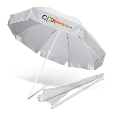 The Trends Collection Bahama Beach Umbrella is a large 113cm rib length, 8 panel beach umbrella. In White/Silver. Great branded beach umbrellas.
