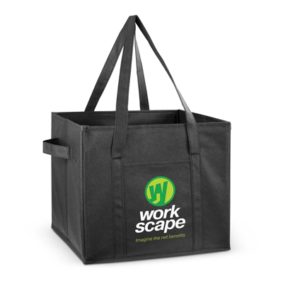 The Trends Collection Transporter Tote Bag is a superior tote bag with reinforced sides and base.  Ideal for groceries.  Black.  Great branded shopping tote bags.