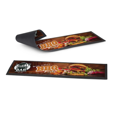 The Trends Collection Bar Runner is a narrow counter mat ideal for point of sale advertising.  Sublimation printed.  Great branded hospitality and retail products.