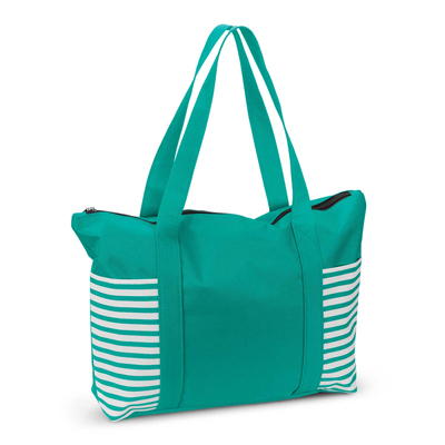 The Trends Collection Tahiti Tote Bag is a large tote bag with 2 striped slip pockets.  5 colours.  Great branded striped polyester tote bags.