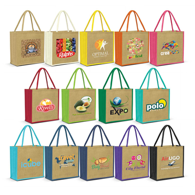 The Trends Collection Monza Jute Tote Bag is a smart laminated jute tote bag with padded cotton handles.  13 colours.  Great branded bags & promotional products