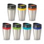 The Trends Collection Octane Coffee Cup is a 400ml double wall cup.  Stainless Steel outer. Screw on lid.  7 colours.  Great branded reusable coffee cups.
