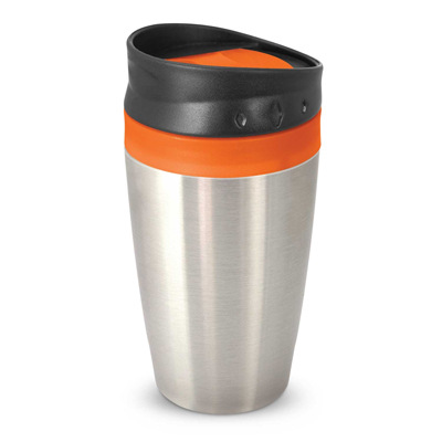 The Trends Collection Octane Coffee Cup is a 400ml double wall cup. Stainless Steel outer. Screw on lid. 7 colours. Great branded reusable coffee cups.