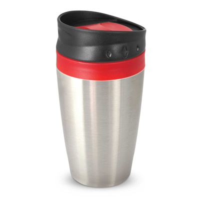 The Trends Collection Octane Coffee Cup is a 400ml double wall cup. Stainless Steel outer. Screw on lid. 7 colours. Great branded reusable coffee cups.