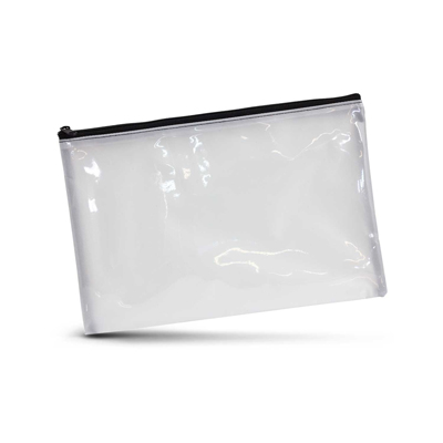 The Trends Collection Madonna Cosmetic Bag comes in 3 sizes.  Medium cosmetic bag made in transparent plastic.  Black zip closure.  Full Colour branding.