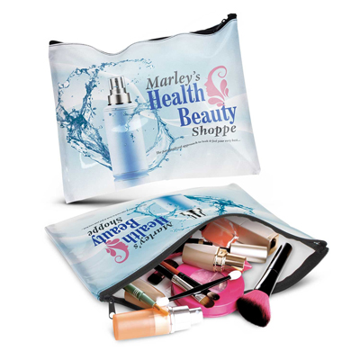 The Trends Collection Madonna Cosmetic Bag comes in 3 sizes.  Large cosmetic bag made in transparent plastic.  Black zip closure.  Full Colour branding.