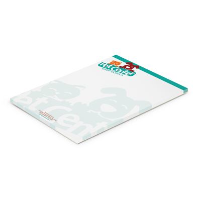 The TRENDS A5 Note Pad has 50 leaves on 70gsm paper and cardboard back.  Full colour printing available.  Perfect office stationery & promo product.