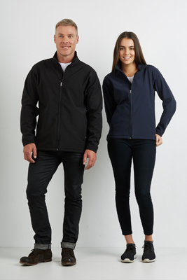 The Aurora Womens 3K Softshell Jacket is water resistant, breathable and wind blocking.  Available in Black and Navy.  Sizes 8 -22.  Great branded apparel.