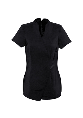 The Biz Collection Spa Tunic is a 97% polyester, premium stretch fabric, linen appearance tunic.  Asymmetrical mock wrap front.  3 colours. 