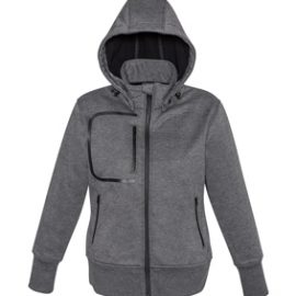 The Biz Collection Ladies Oslo Jacket is a 65% polyester/35% cotton bomber style jacket with a removable hood. Grey Black colour. Sizes S - 2XL.