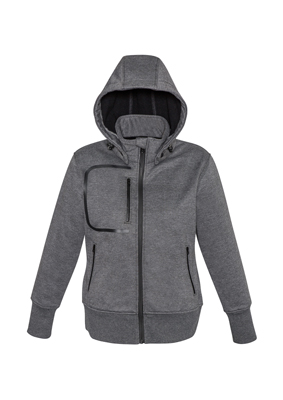 The Biz Collection Ladies Oslo Jacket is a 65% polyester/35% cotton bomber style jacket with a removable hood. Grey Black colour. Sizes S - 2XL.