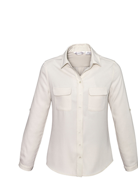 The Biz Collection Madison Long Sleeve Blouse is a mechanical stretch polyester blouse.  5 colours.  6 - 26.  Great long sleeve work blouses.