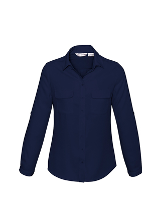 The Biz Collection Madison Long Sleeve Blouse is a mechanical stretch polyester blouse.  5 colours.  6 - 26.  Great long sleeve work blouses.