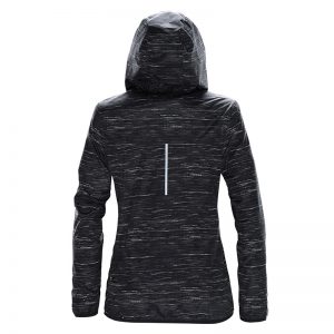 The Stormtech Womens Ozone Lightweight Shell has an elasticised hood, cuffs and hem. Great for mild environments. Waterproof resistant up to 600m. In Carbon.