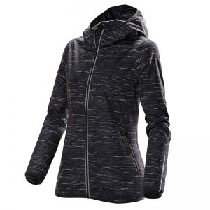 The Stormtech Womens Ozone Lightweight Shell has an elasticised hood, cuffs and hem. Great for mild environments. Waterproof resistant up to 600m. In Carbon.