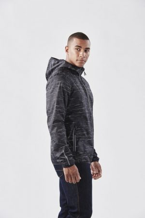 The Stormtech Mens Ozone Lightweight Shell has an elasticised hood, cuffs and hem. Great for mild environments. In Carbon.