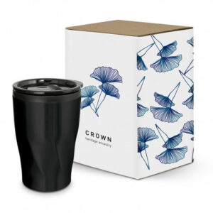 The Trends Tornado Coffee Cup is a 400ml double wall coffee cup. Radical twist pattern stainless steel. Great branded reusable coffee cups.