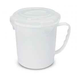 The Trends Collection Snack Cup is a 500ml cup with large handle perfect for leftovers.  Great branded food accessories for staff and clients.  In White.