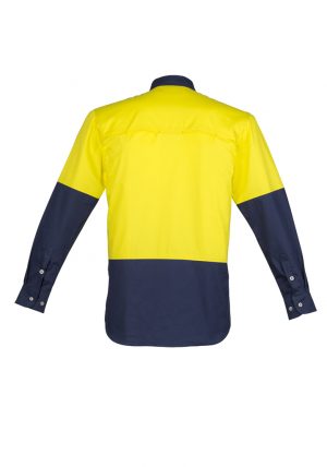 The Syzmik Mens Hi Vis Spliced Industrial Shirt is 100% cotton drill shirt.  Large chest pockets.  4 colours.  Great Syzmik team workwear.
