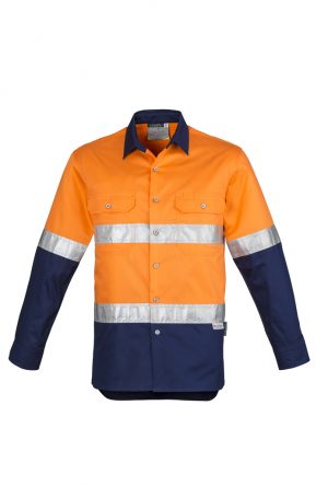 The Syzmik Mens Hi Vis Spliced Industrial Shirt is a hoop taped cotton twill hi vis shirt.  S - 7XL.  2 colours.  Great branded Syzmik workwear.