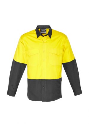 ZW128 Syzmik Mens Rugged Cooling Hi Vis Spliced Shirt - Yellow/Charcoal - Promotrenz The Syzmik Mens Rugged Cooling Hi Vis Spliced Shirt is a square weave cotton ripstop hi vis shirt. 4 colours. XXS - 7XL. Great branded hi vis wear.