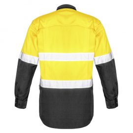 Syzmik Mens Rugged Cooling Taped Hi Vis Spliced Shirt is a square weave cotton riptop shirt.  Mesh venting & mechnical stretch. Reflective tape, 4 colours