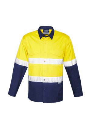 Syzmik Mens Rugged Cooling Taped Hi Vis Spliced Shirt is a square weave cotton riptop shirt.  Mesh venting & mechnical stretch. Reflective tape, 4 colours