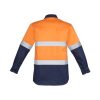 ZW550 Syzmik Mens Hi Vis Closed Front Long Sleeve Shirt – Hoop Taped Orange/Navy