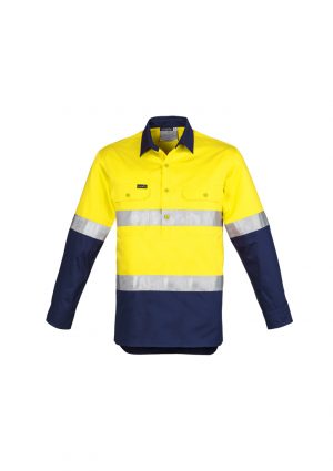 The Syzmik Mens Hi Vis Closed Front Long Sleeve Shirt Hoop Taped is a 170gsm cotton twill  shirt.  2 colours.  Great branded hi viz workwear. 