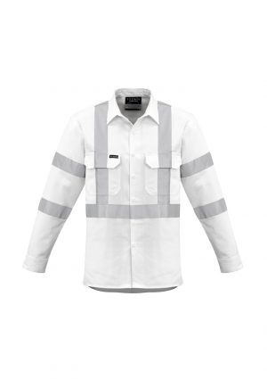 The Syzmik Mens Bio Motion X Back Taped Shirt is a 100% cotton drill white shirt with bio motion tape.  2 chest pockets.  Great branded Syzmik workwear.