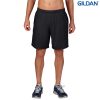 The Gildan Performance Adult Short is a 50% cotton, 50% polyester short.  S - 3XL.  Black or Charcoal.  Great adult performance shorts from Gildan.