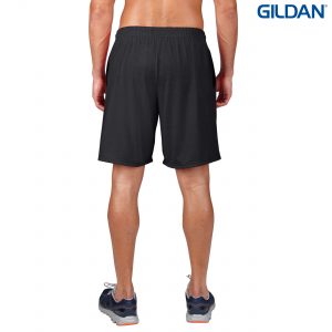 The Gildan Performance Adult Short is a 50% cotton, 50% polyester short.  S - 3XL.  Black or Charcoal.  Great adult performance shorts from Gildan.