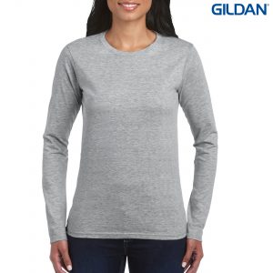 The Gildan Ladies Long Sleeve T Shirt is a 100% cotton fitted long sleeve ladies tee. 4 colours. S - 3XL. Great branded long sleeve tees from Gildan.