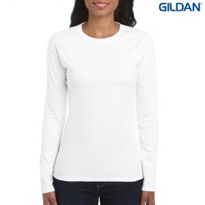 The Gildan Ladies Long Sleeve T Shirt is a 100% cotton fitted long sleeve ladies tee. 4 colours. S - 3XL. Great branded long sleeve tees from Gildan.