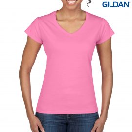 The Gildan Softstyle Ladies V-Neck T Shirt is a 150gm cotton jersey knit tee.  5 colours.  Fitted.  S - 3XL.  Great cotton tees from Gildan.