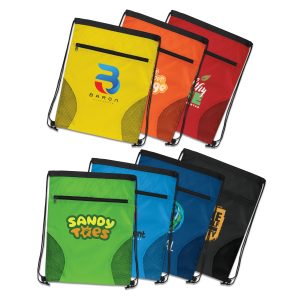 115279 Trends Collection Dodger Drawstring Backpack - Promotrenz The Trends Collection Dodger Drawstring Backpack is a stylish drawstring backpack with mesh accents. Zipper pocket. 8 colours. Great drawstring backpacks.