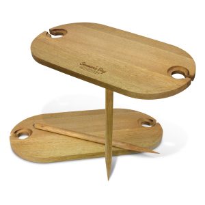 The Trends Collection Outdoor Wine Table is a unique 2 person wine table.  Acacia Wood.  Laser Engraved.  Great corporate gifts for your clients.