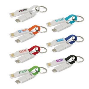 116102 Trends Collection Electron 3 in 1 Charging Cable - Promotrenz The Trends Collection Electron 3 in 1 Charging Cable is a compact charging cable with handy key ring. In 7 colours. Great branded technology promo products.