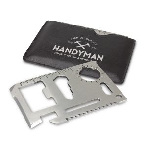The Trends Collection Multi Tool Card is a credit card sized, stainless steel multi tool.  PU Sleeve.  Laser engraving available.  Great branded pocket tool.