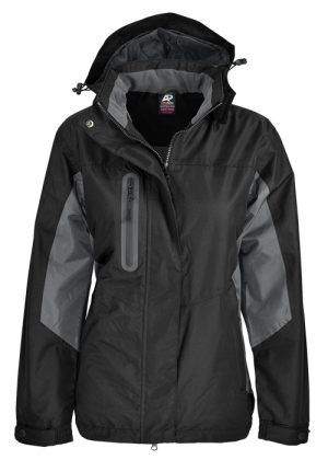 The Aussie Pacific Ladies Sheffield Jacket is a polyester twill jacket with a brushed fleece inner. 3 colours. 8 - 22. Great branded waterproof jackets.