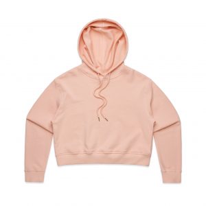 The AS Colour Womens Crop Hood is a relaxed fit, cropped length heavyweight hoodie.  Pale Pink and Black.  XS - XL. Great branded crop AS Colour hoodies.