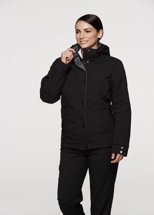 The Aussie Pacific Ladies Parklands Jacket has a polyester satin finish outer, with inner taffeta lining.  2 colours.  8 -  22.  Great branded winter jackets.