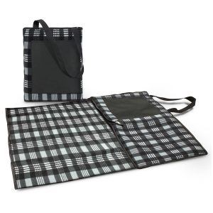 The Trends Collection Dakota Picnic Blanket is a Black/Grey picnic blanket that folds into compact unit. 3 branding options. Great branded picnic blankets.