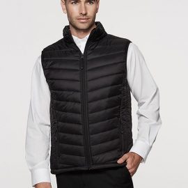 The Aussie Pacific Mens Snowy Puffer Vest is a nylon/polyester puffer vest.  S - 5XL.  Black or Navy.  Womens available.  Great option for winter puffer vests.