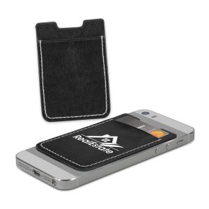 The Trends Bond Phone Wallet is a classy PU leather phone wallet with white stitching.  Black.  Great branded phone wallets for your clients.