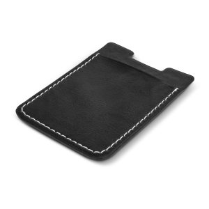 The Trends Collection Bond Phone Wallet is a classy PU leather phone wallet with white stitching.  Black.  Great branded phone wallets for your clients.
