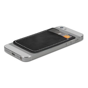 The Trends Collection Bond Phone Wallet is a classy PU leather phone wallet with white stitching.  Black.  Great branded phone wallets for your clients.