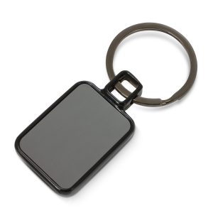 The Trends Collection Astina Key Ring is a metal rectangular key ring with gunmetal plated finish.  Laser Engraved.  Great smart metal keyrings for promo use.